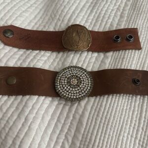 Brown  Leather Bracelets with Intricate Metalwork